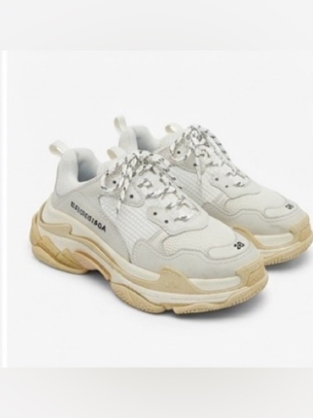 Balenciaga Cream White Chunky Lace-Up Sneakers